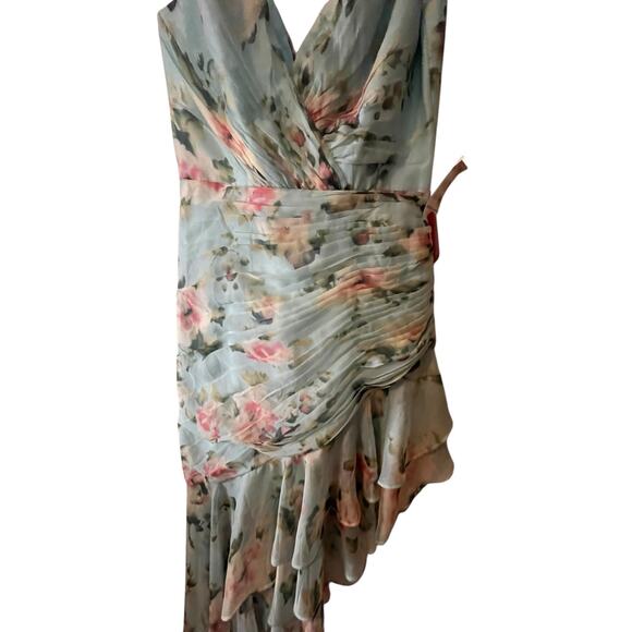 Ieena for Mac Duggal  Blue Floral Print Asymmetrical Ruffle Hem Dress Size 6 - Picture 9 of 10